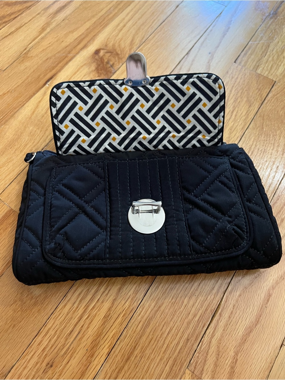 Vera Bradley Quilted Black Clutch Wallet with Silver Turn-Lock - Picture 3 of 3